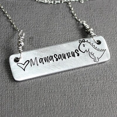 Mamasaurus Necklace - Hand Stamped Jewelry - image1